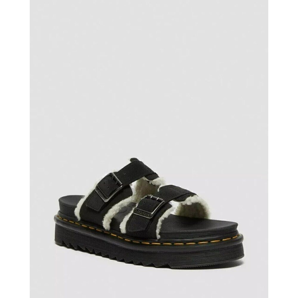 Dr. Marten Voss II Sandals UNISEX SZ.13 Black Suede Shearling Platform Slide 13.